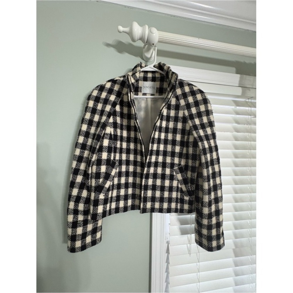 Doncaster Womens Black Cream Check Boucle Jacket Blazer Medium Cropped Vintage